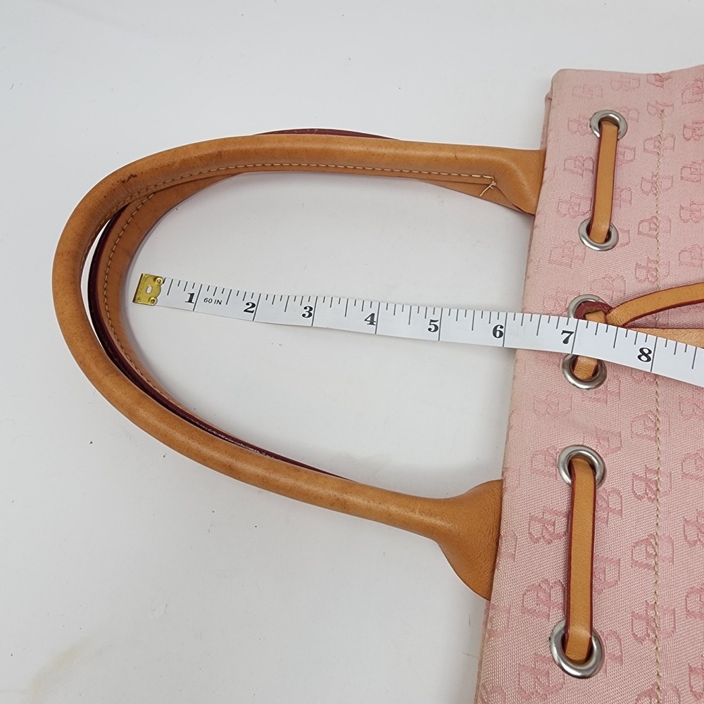 Dooney &Bourke Signature Tassel Tote Pink Monogram Canvas Tan Leather Trim - Picture 11 of 11